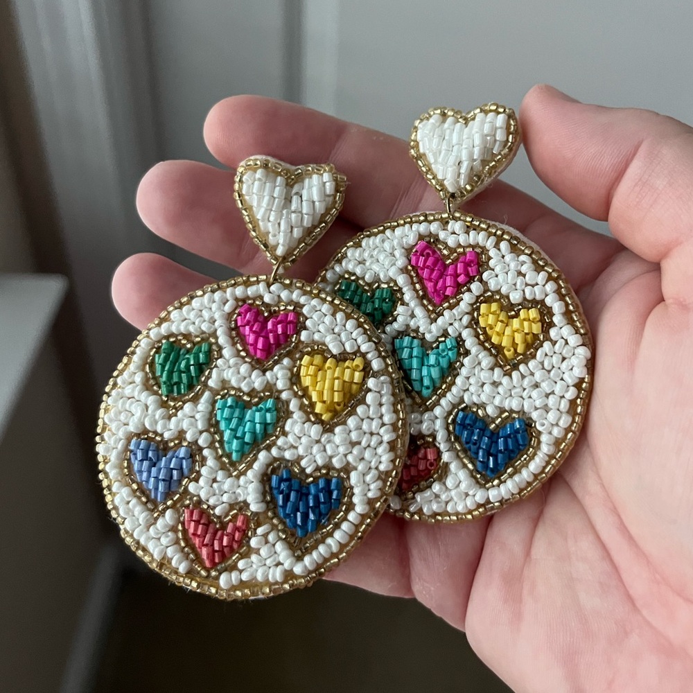 Colorful Beaded Heart Earrings
